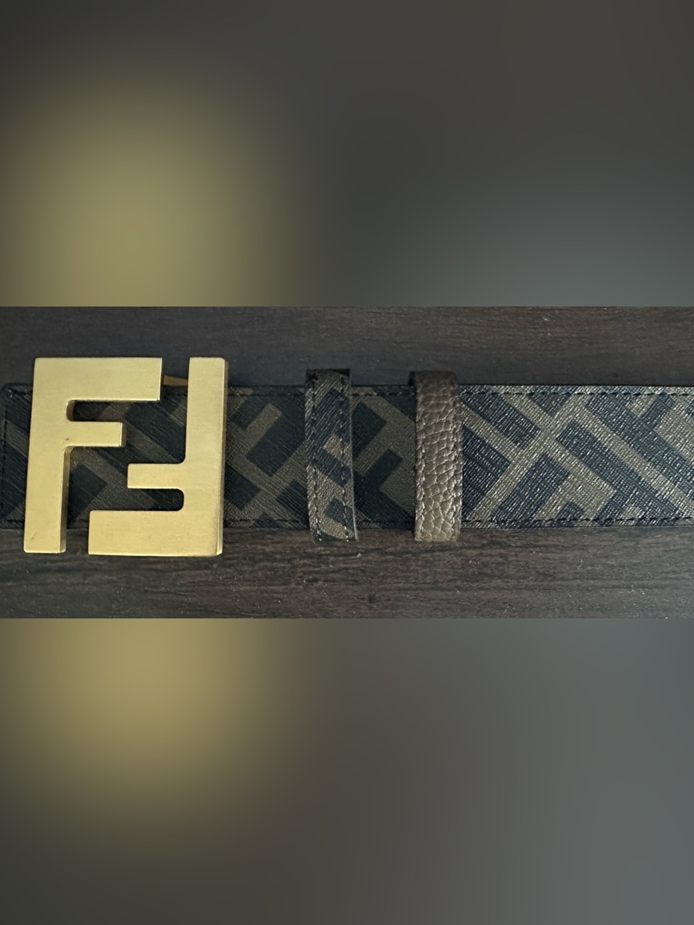 Fendi Black Brown FF Logo Canvas Belt with Gold Buckle NWOT